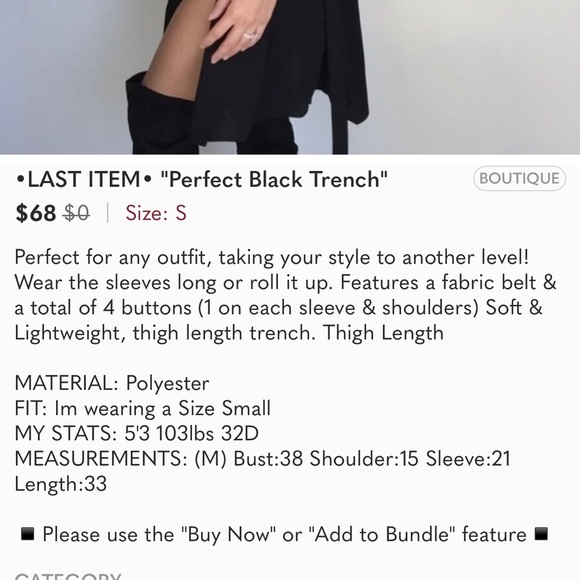 *REPOSH Perfect Black Trench - Picture 9 of 10